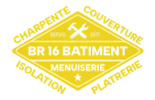 Logo BR 16 BATIMENT, depuis 2017 : charpente, couverture, isolation, plâtrerie et menuiserie